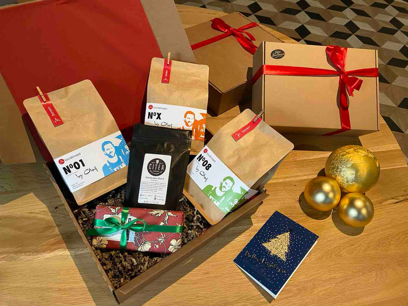 Christmas gift luxury with coffee, tea and chocolate
